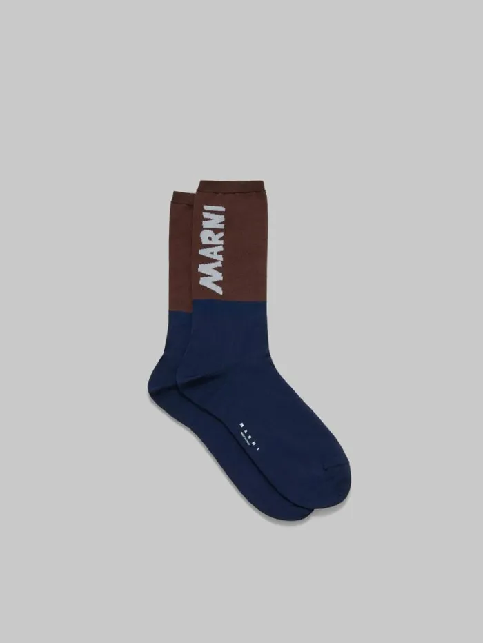Men Marni Socks Brown And Blue Socks With Marni Logo