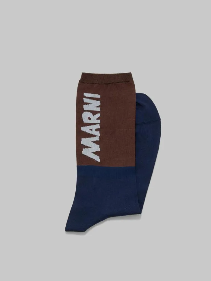 Men Marni Socks Brown And Blue Socks With Marni Logo