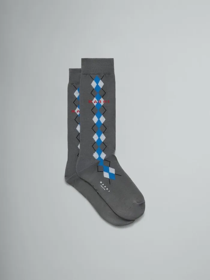 Men Marni Socks Grey Socks With Blue Argyle Detail