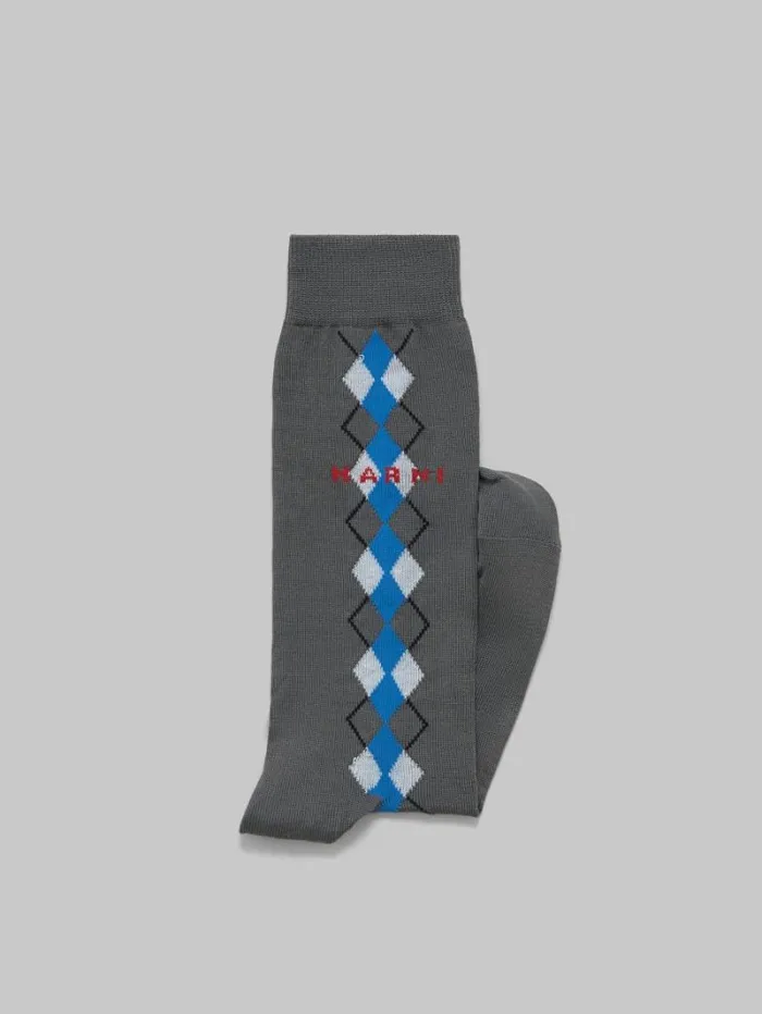 Men Marni Socks Grey Socks With Blue Argyle Detail