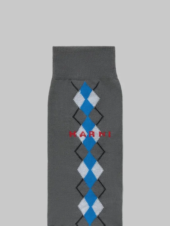 Men Marni Socks Grey Socks With Blue Argyle Detail
