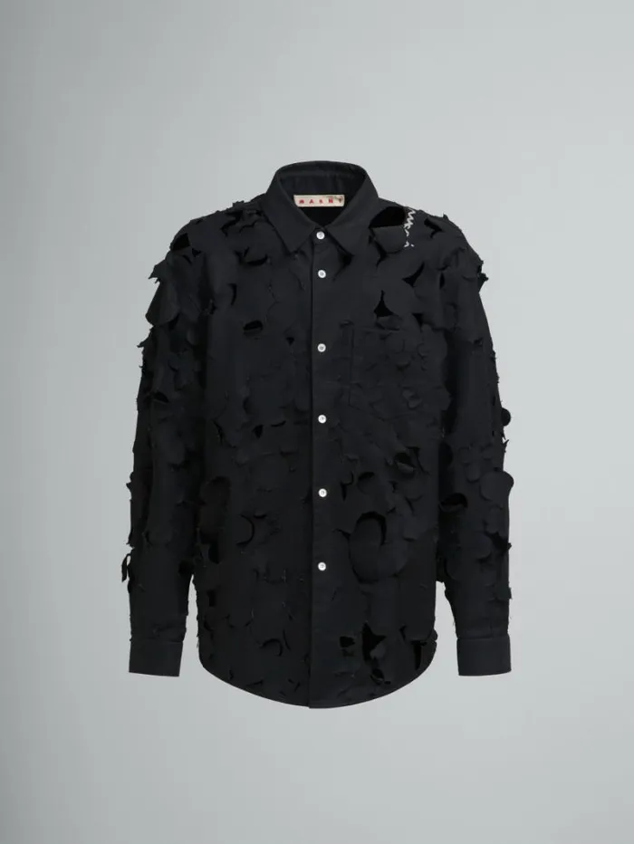 Men Marni Tops and Tshirts Black Cotton Boxy Fit Shirt With Cut Out Detail