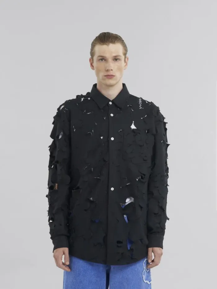 Men Marni Tops and Tshirts Black Cotton Boxy Fit Shirt With Cut Out Detail