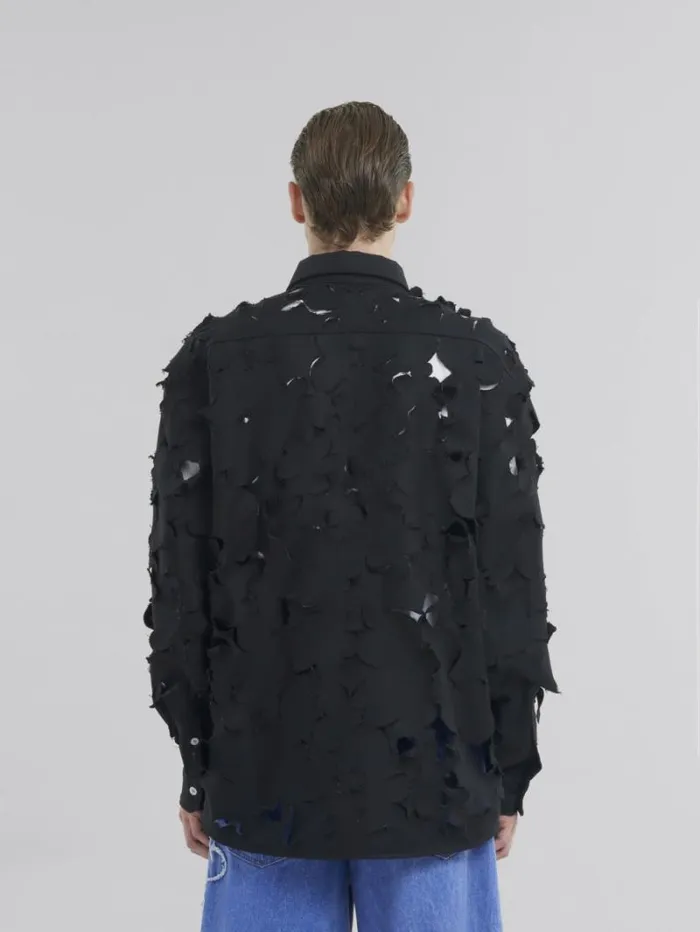 Men Marni Tops and Tshirts Black Cotton Boxy Fit Shirt With Cut Out Detail