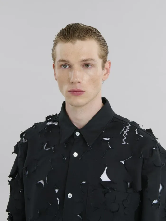 Men Marni Tops and Tshirts Black Cotton Boxy Fit Shirt With Cut Out Detail