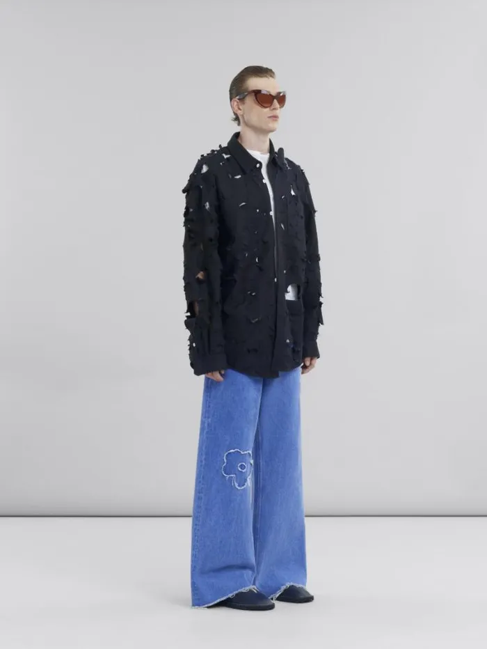 Men Marni Tops and Tshirts Black Cotton Boxy Fit Shirt With Cut Out Detail
