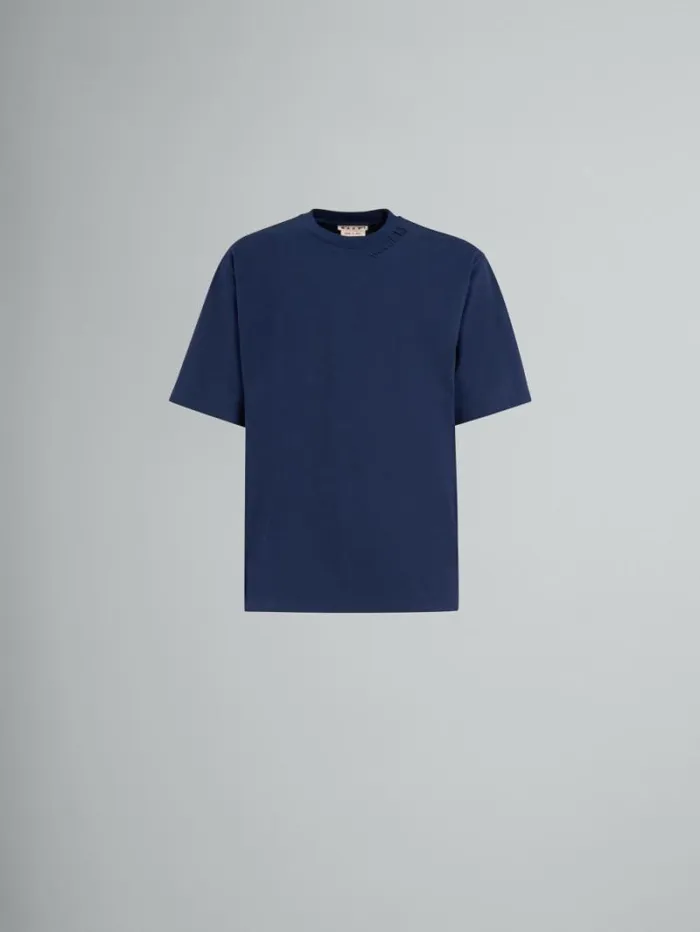 Men Marni Tops and Tshirts Blue Organic Cotton Oversized TShirt With Marni Patches
