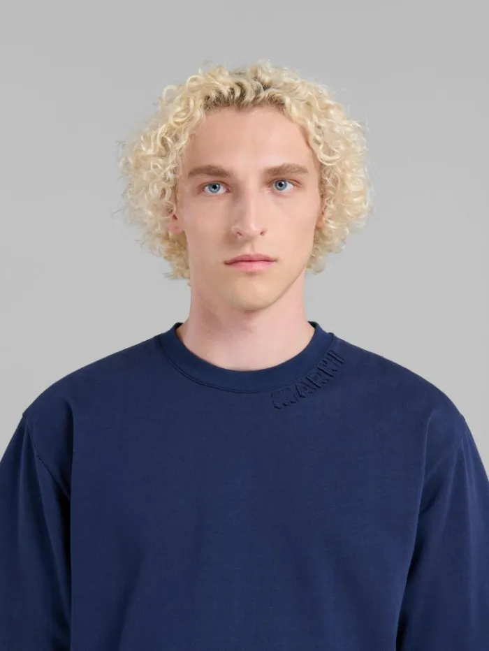 Men Marni Tops and Tshirts Blue Organic Cotton Oversized TShirt With Marni Patches