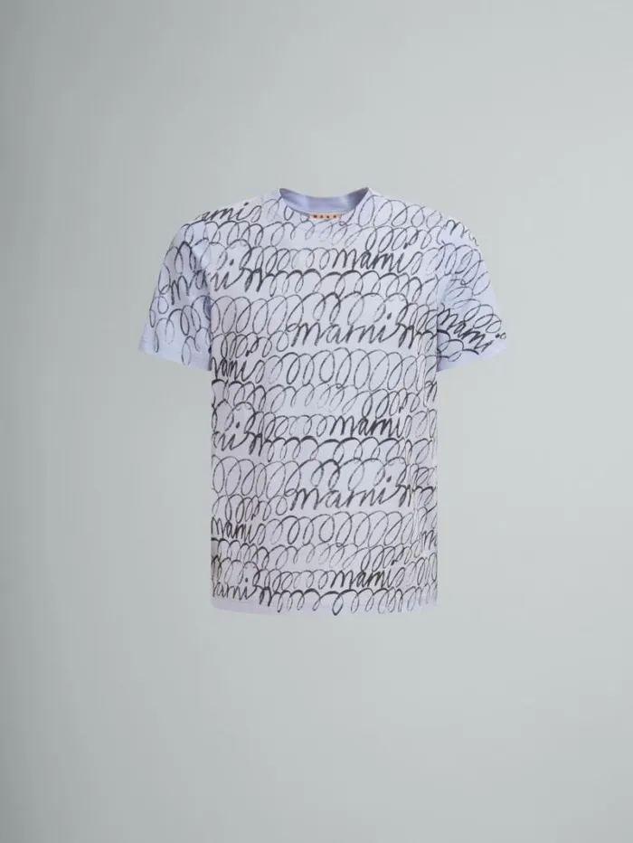 Men Marni Tops and Tshirts Blue Organic Cotton TShirt With Marni Scribble Motif