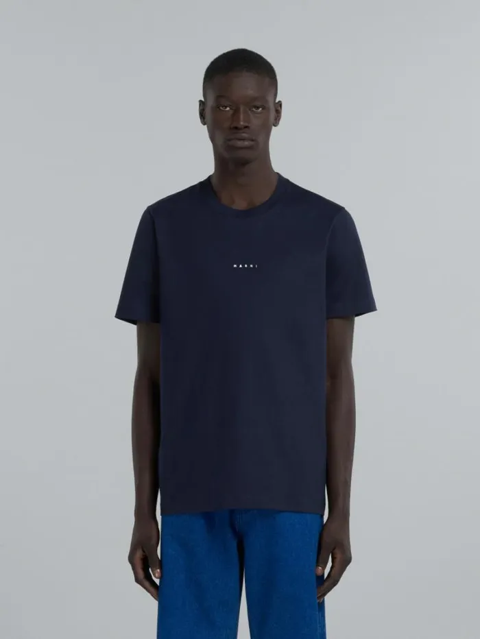 Men Marni Tops and Tshirts Dark Blue Organic Cotton TShirt With Logo