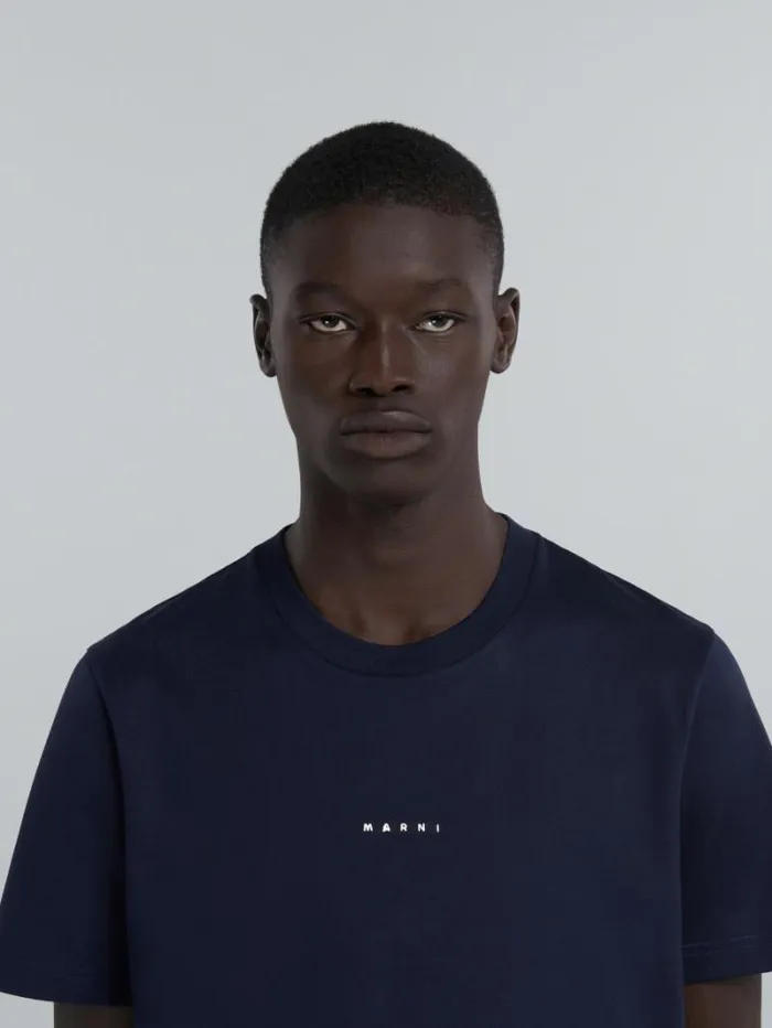 Men Marni Tops and Tshirts Dark Blue Organic Cotton TShirt With Logo