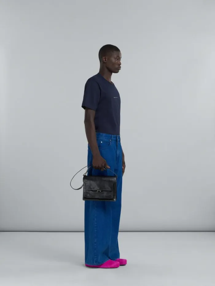 Men Marni Tops and Tshirts Dark Blue Organic Cotton TShirt With Logo