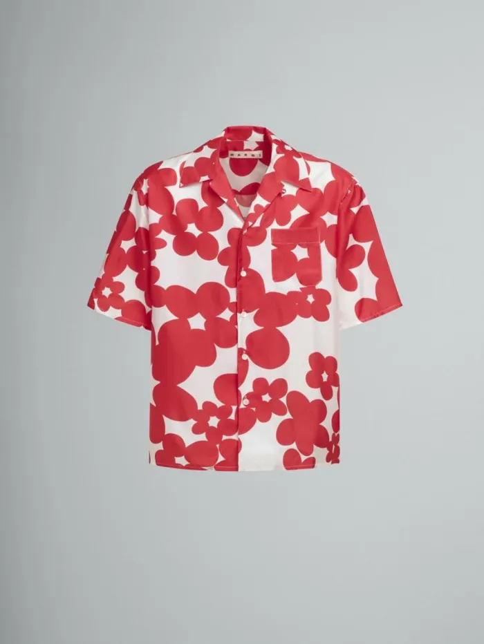 Men Marni Tops and Tshirts Red And White Short Sleeved Shirt With Dilles Print