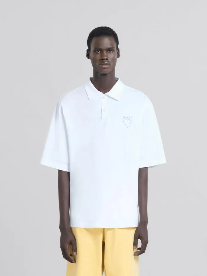 Men Marni Tops and Tshirts White Organic Jersey Polo Shirt With Back Print