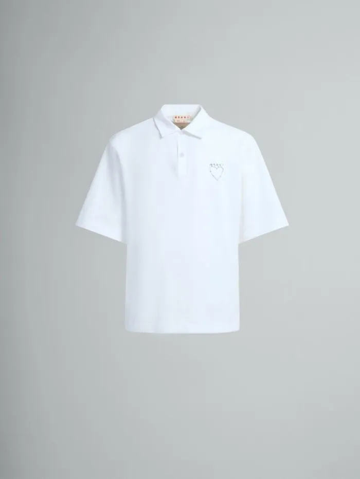 Men Marni Tops and Tshirts White Organic Jersey Polo Shirt With Back Print