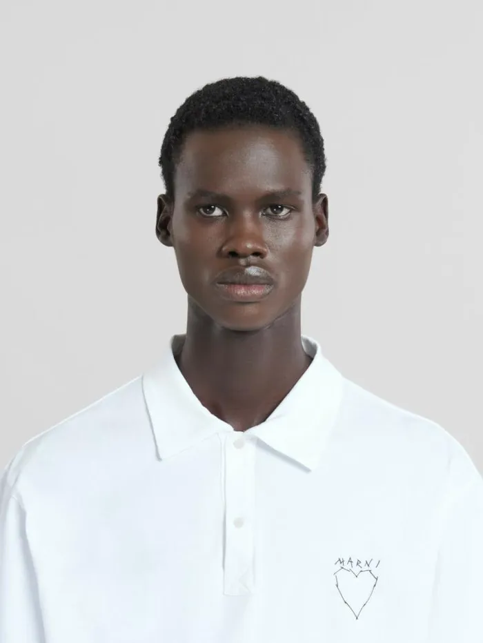 Men Marni Tops and Tshirts White Organic Jersey Polo Shirt With Back Print
