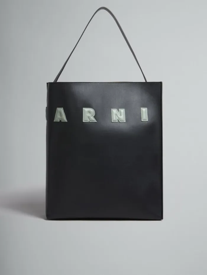 Men Marni Tote Bags Black And White Leather Museo Hobo Bag With Patches