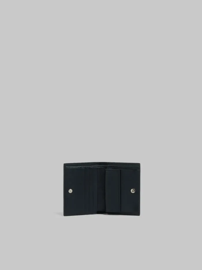 Men Marni Wallets and Small Leather Goods Black Leather Bifold Wallet With Marni Mending Embroidery