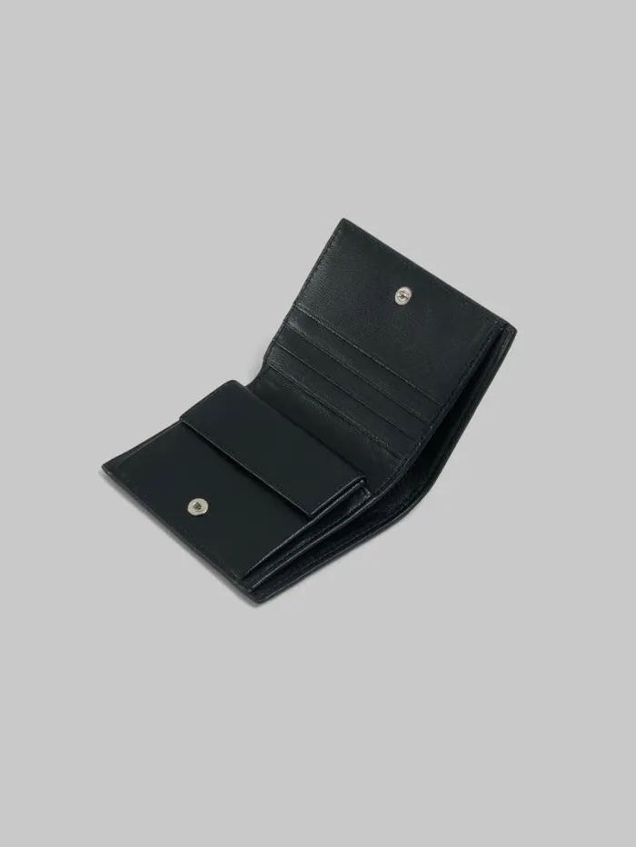 Men Marni Wallets and Small Leather Goods Black Leather Bifold Wallet With Marni Mending Embroidery