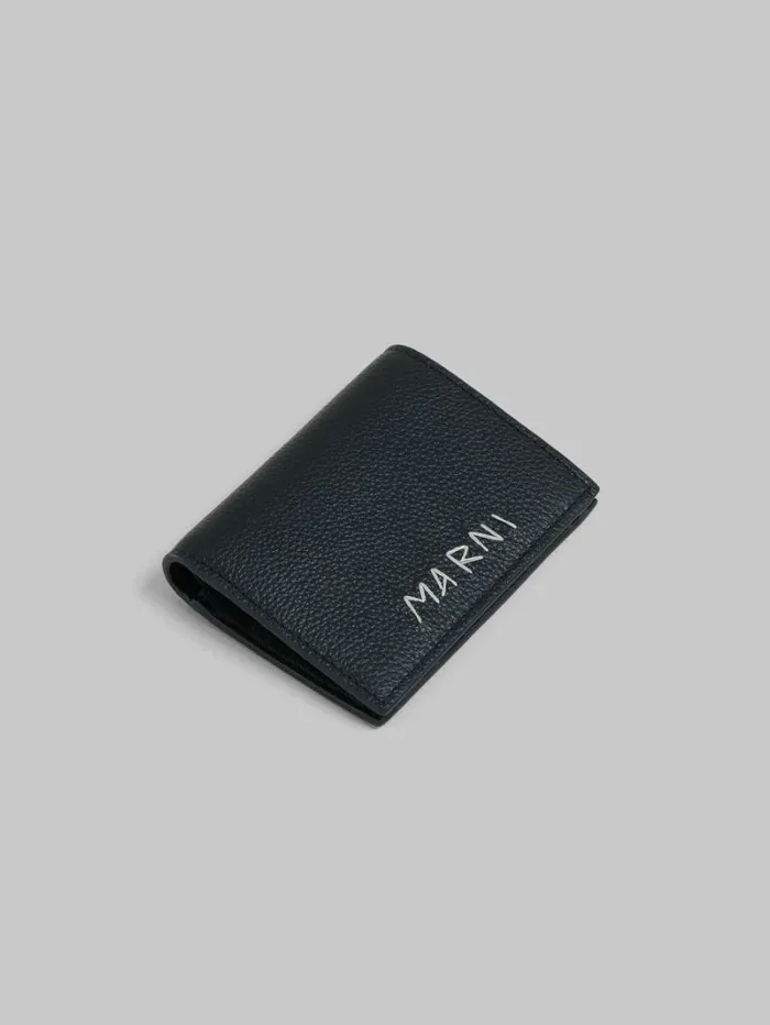 Men Marni Wallets and Small Leather Goods Black Leather Bifold Wallet With Marni Mending Embroidery