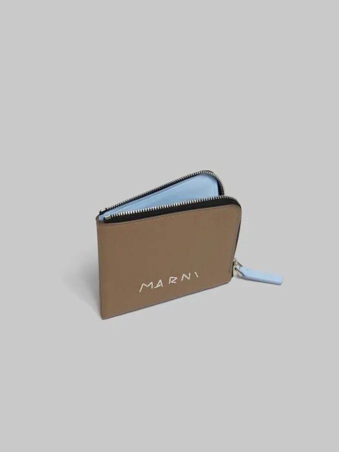 Men Marni Wallets and Small Leather Goods Brown Leather ZipAround Wallet With Marni Mending