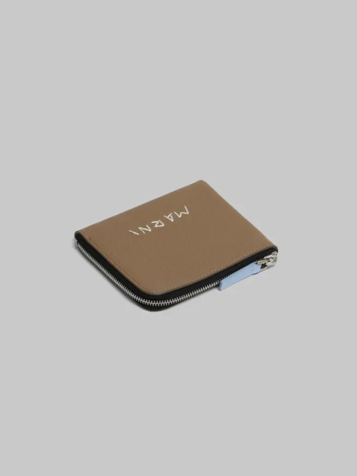 Men Marni Wallets and Small Leather Goods Brown Leather ZipAround Wallet With Marni Mending