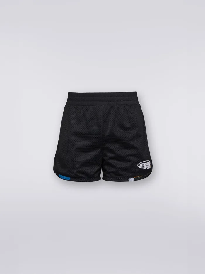 Men Mesh Sports Shorts With Logo Black and Multicoloured Missoni Sport