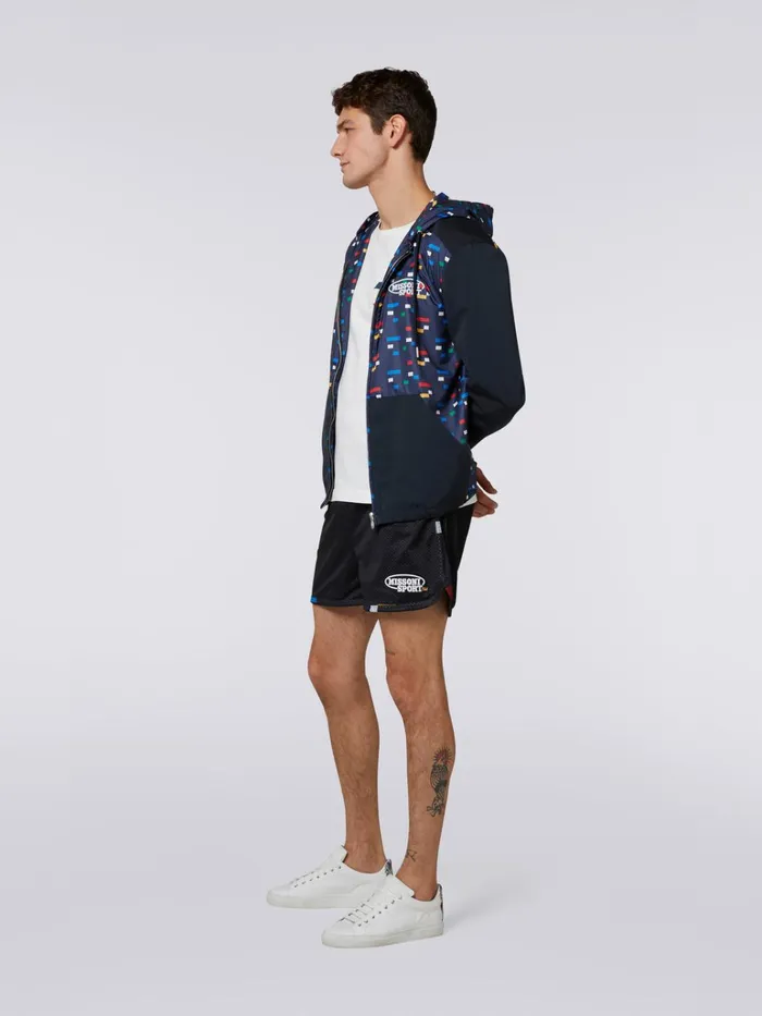 Men Mesh Sports Shorts With Logo Black and Multicoloured Missoni Sport