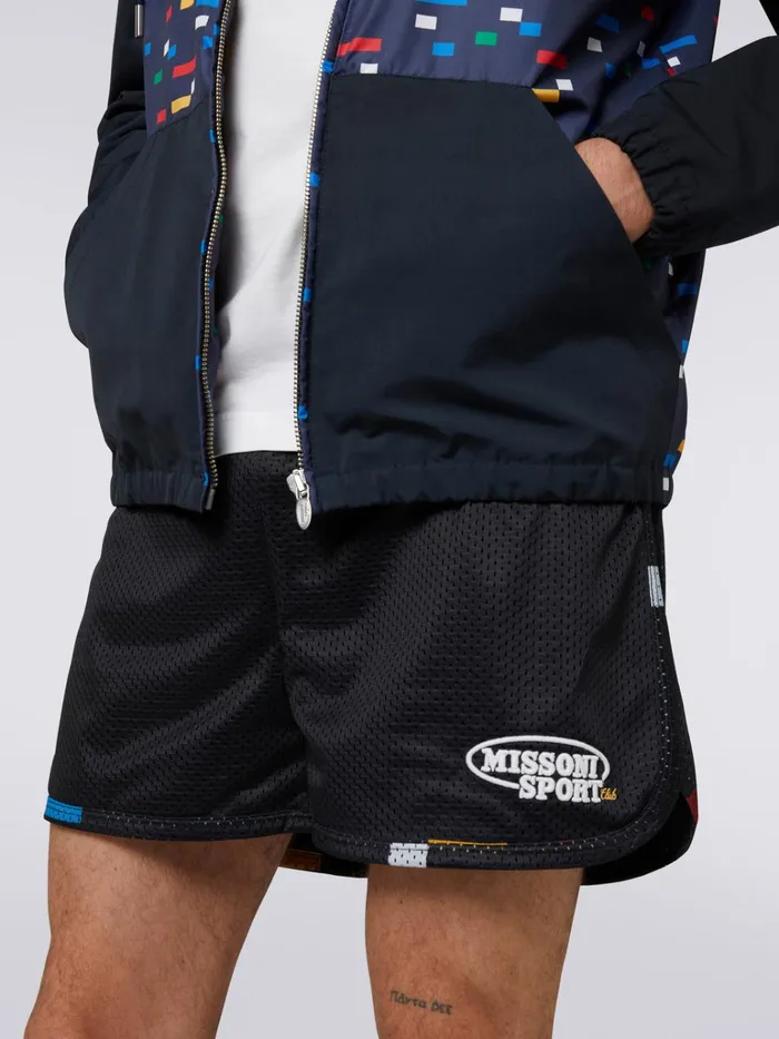 Men Mesh Sports Shorts With Logo Black and Multicoloured Missoni Sport