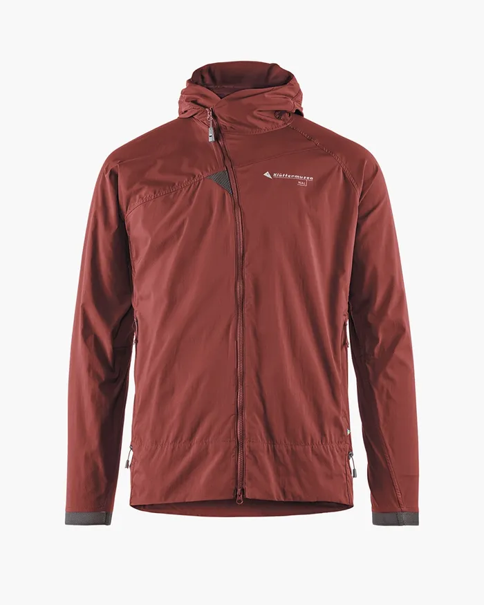 Men Nal Hooded Windbreaker Jacket Madder Red Klttermusen Wind Resistant Jackets