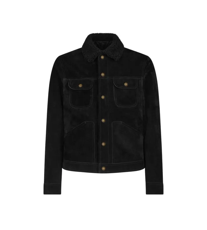 Men Outerwear Tom Ford Cashmere Suede Shearling Trucker Black