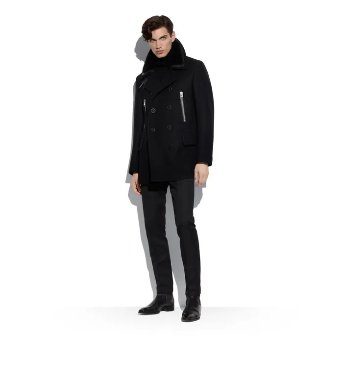 Men Outerwear Tom Ford Double Felt Peacoat Black Men Outerwear Tom Ford Double Felt Peacoat Black
