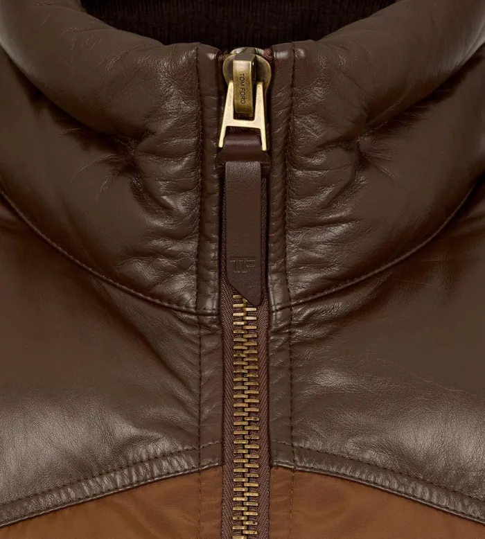 Men Outerwear Tom Ford Micro Ottoman Down Gilet Chocolate Men Outerwear Tom Ford Micro Ottoman Down Gilet Chocolate