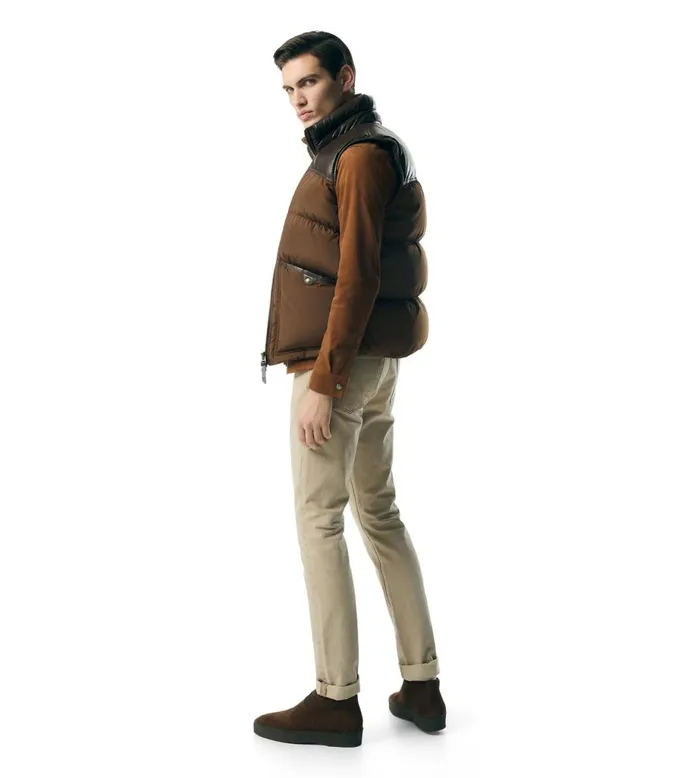 Men Outerwear Tom Ford Micro Ottoman Down Gilet Chocolate Men Outerwear Tom Ford Micro Ottoman Down Gilet Chocolate