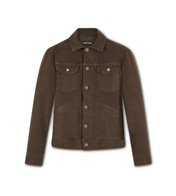 Men Outerwear Tom Ford Moleskin Stretch Denim Jacket Dark Brown