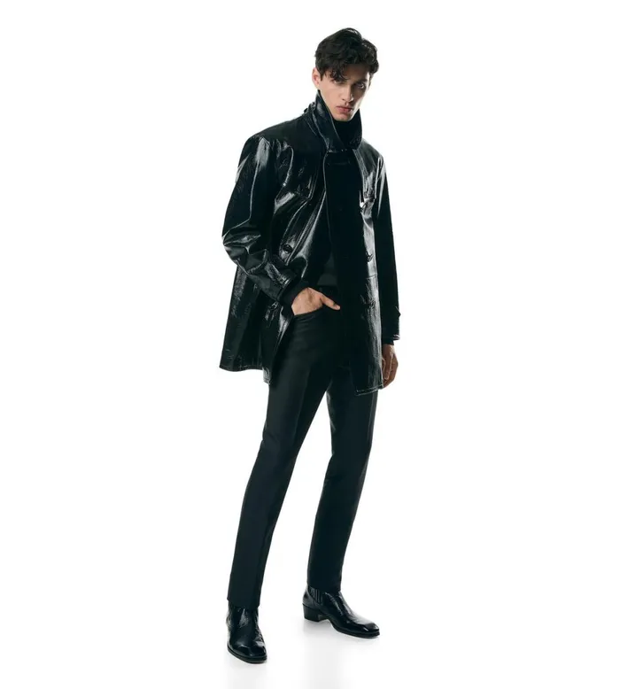 Men Outerwear Tom Ford Shiny Crackled Leather Short Trench Black Men Outerwear Tom Ford Shiny Crackled Leather Short Trench Black