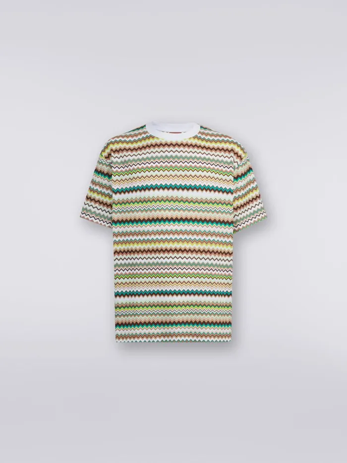 Men Oversized TShirt In Cotton With Zigzag Print Multicoloured Missoni Polos and Tshirts