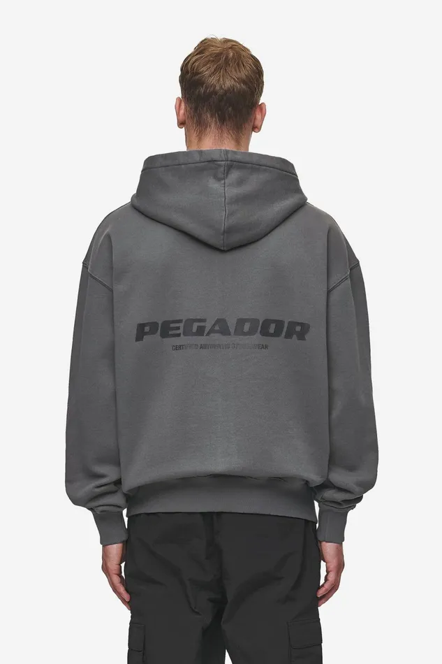 Men Pegador Hoodies Colne Logo Oversized Sweat Jacket Washed Anthracite Black