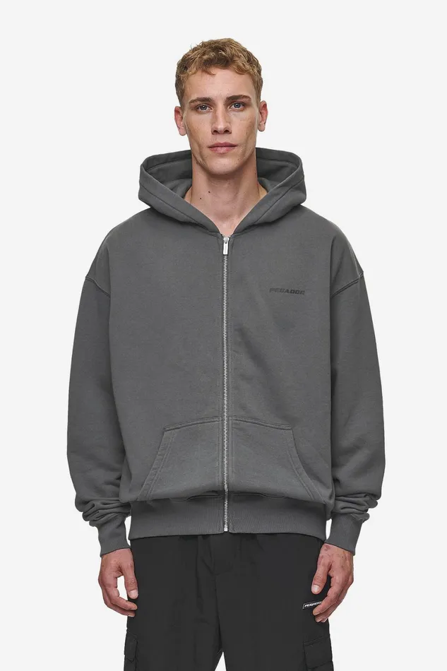 Men Pegador Hoodies Colne Logo Oversized Sweat Jacket Washed Anthracite Black Men Pegador Hoodies Colne Logo Oversized Sweat Jacket Washed Anthracite Black