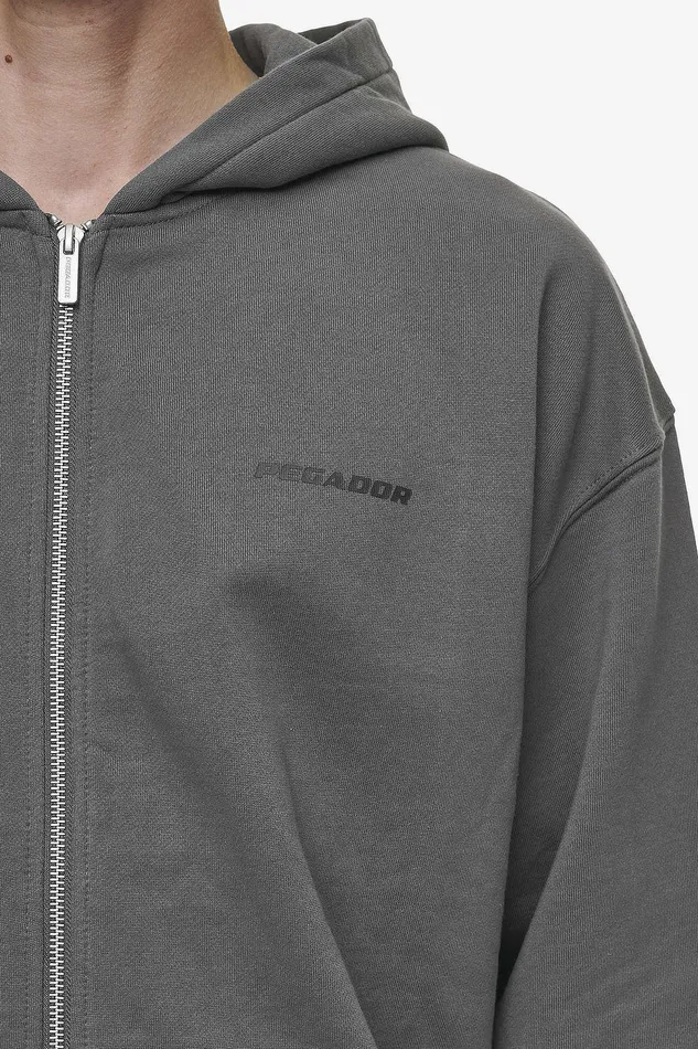 Men Pegador Hoodies Colne Logo Oversized Sweat Jacket Washed Anthracite Black Men Pegador Hoodies Colne Logo Oversized Sweat Jacket Washed Anthracite Black