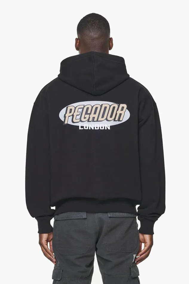 Men Pegador Hoodies County Oversized Sweat Jacket Vintage Washed Onyx Black