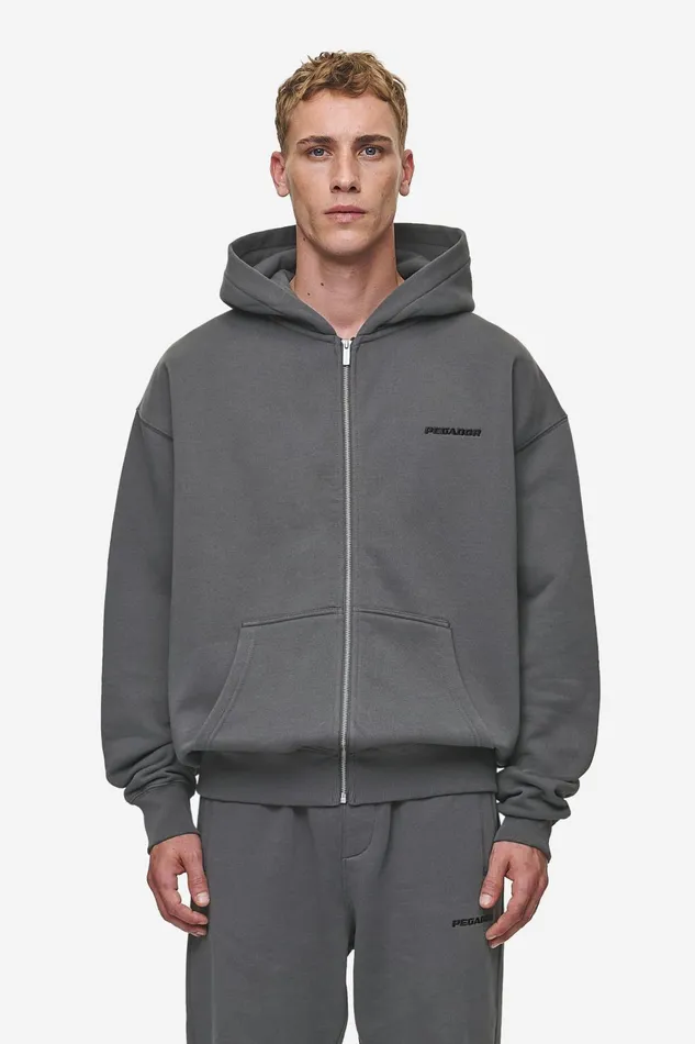 Men Pegador Hoodies Logo Oversized Sweat Jacket Washed Anthracite