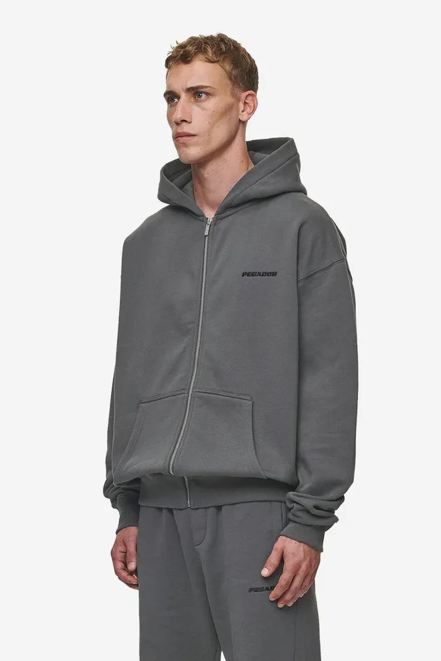 Men Pegador Hoodies Logo Oversized Sweat Jacket Washed Anthracite Men Pegador Hoodies Logo Oversized Sweat Jacket Washed Anthracite