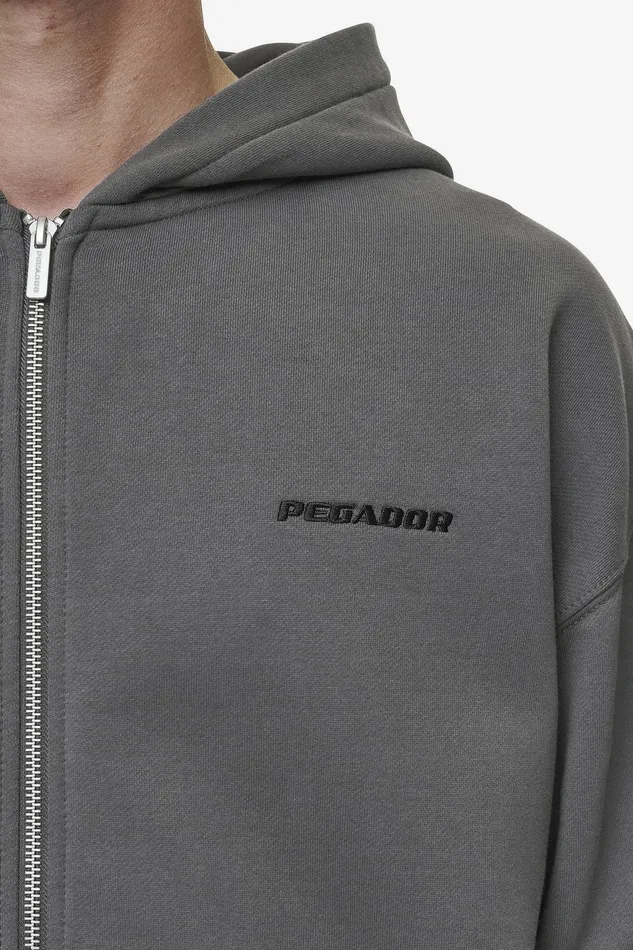 Men Pegador Hoodies Logo Oversized Sweat Jacket Washed Anthracite Men Pegador Hoodies Logo Oversized Sweat Jacket Washed Anthracite