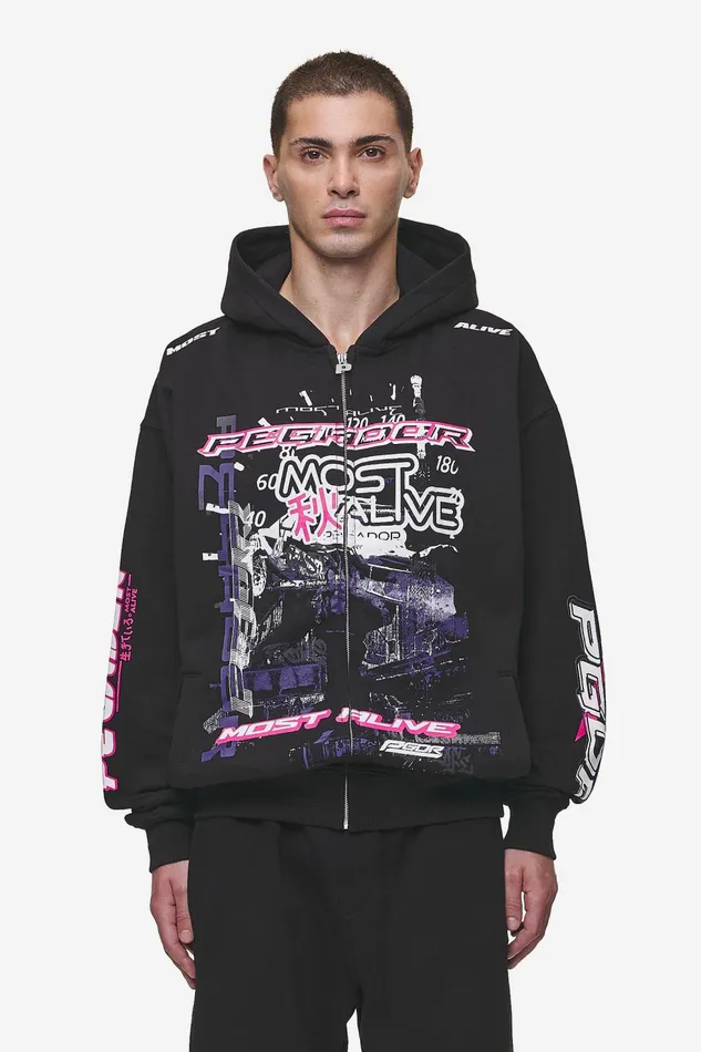 Men Pegador Hoodies Saxon Oversized Sweat Jacket Washed Black