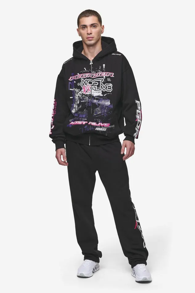Men Pegador Hoodies Saxon Oversized Sweat Jacket Washed Black Men Pegador Hoodies Saxon Oversized Sweat Jacket Washed Black