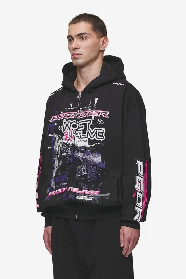 Men Pegador Hoodies Saxon Oversized Sweat Jacket Washed Black Men Pegador Hoodies Saxon Oversized Sweat Jacket Washed Black