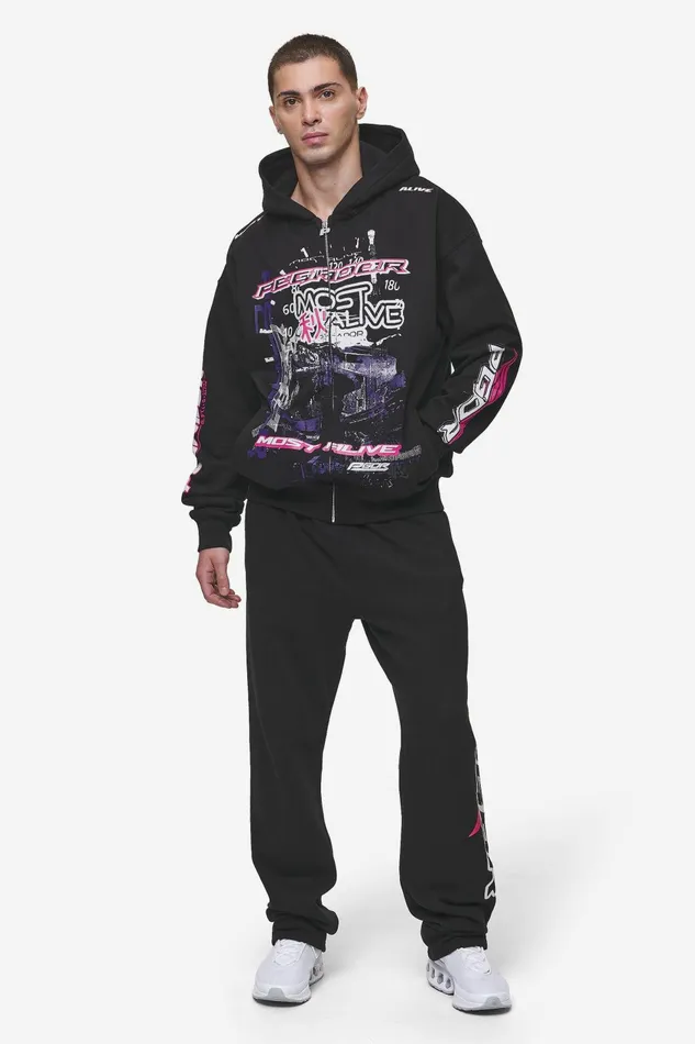 Men Pegador Hoodies Saxon Oversized Sweat Jacket Washed Black Men Pegador Hoodies Saxon Oversized Sweat Jacket Washed Black