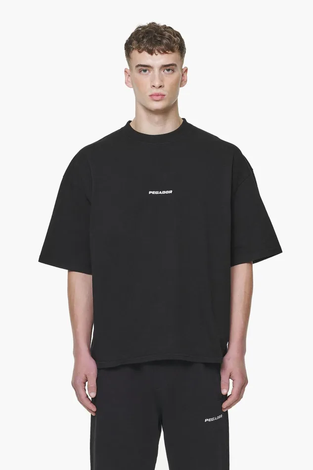 Men Pegador Tees Logo Boxy Tee Vintage Washed Onyx Black