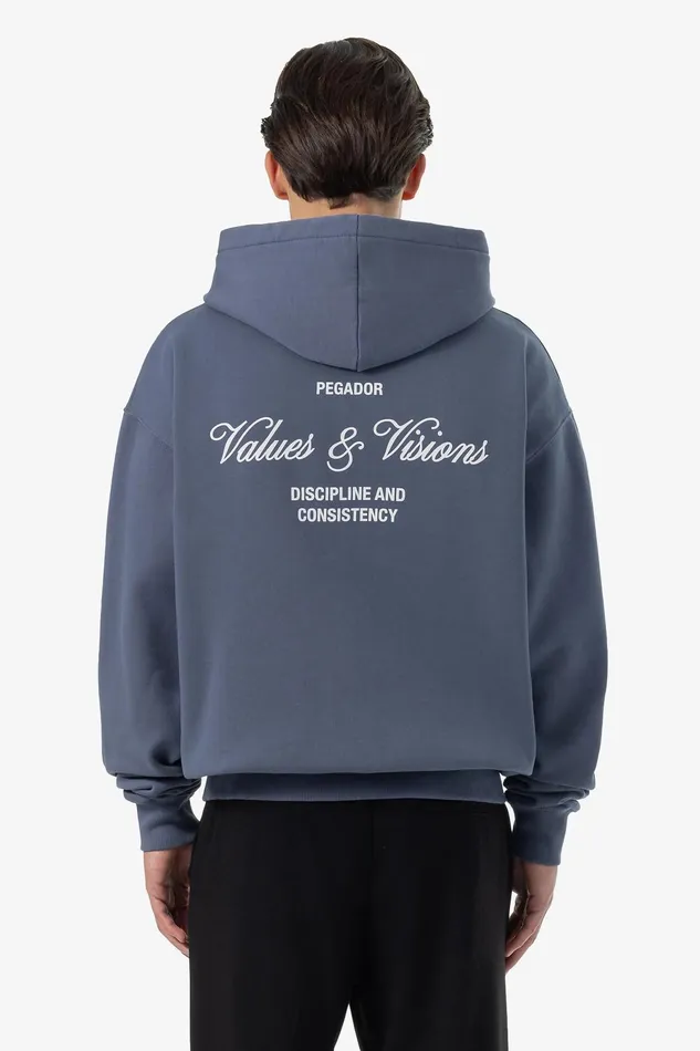 Men Pegador Zip Hoodies Bronson Oversized Sweat Jacket Washed Shadow Blue